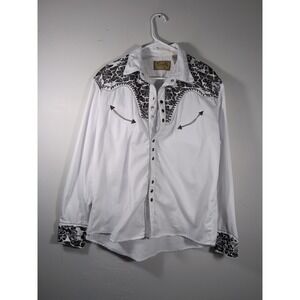 Scully White Western Button-Down Shirt with Black Floral Embroidery